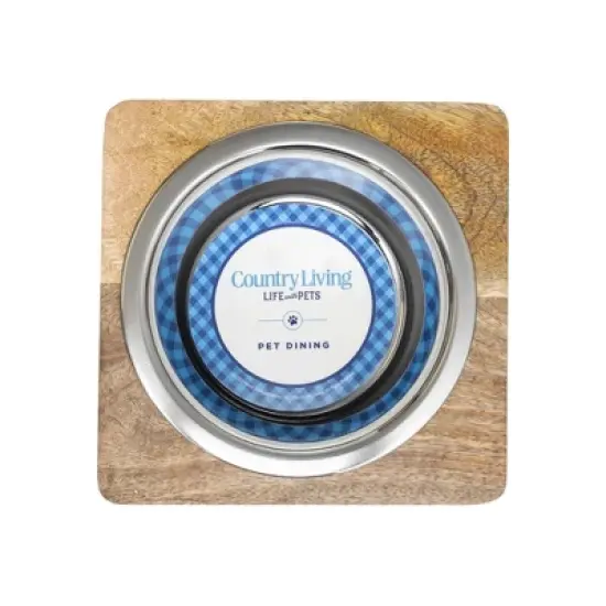 Country Living Elegant Stainless Steel Dog Bowl with Mango Wood Holder &ndash; (1 Quart) image {1}