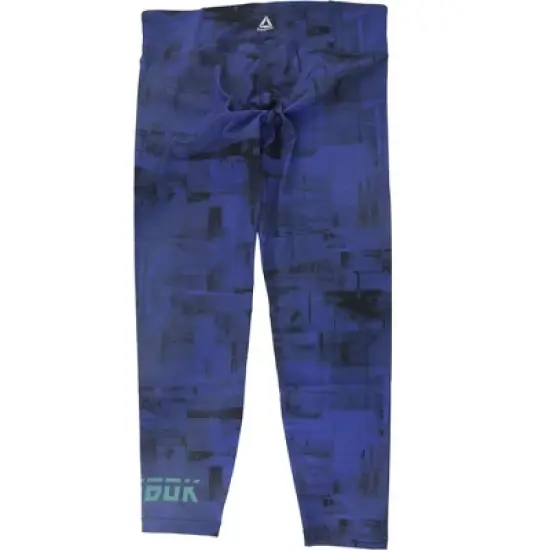 Reebok Womens MYT Allover-Print Yoga Pants, Blue, Large image {1}