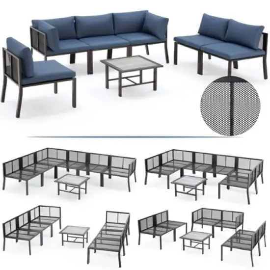 Cesicia 7-Piece Gray Patio Sofa Set with Coffee Table for Backyard, Porch & Poolside image {7}