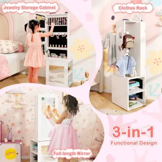 Infans Kids Jewelry Cabinet Standing Children Jewelry Organizer with Full-Length Mirror image {4}