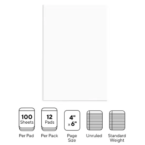 MyOfficeInnovations Notepads 4" x 6" Unruled White 100 Sh./Pad 12 Pads/PK 163444 image {1}