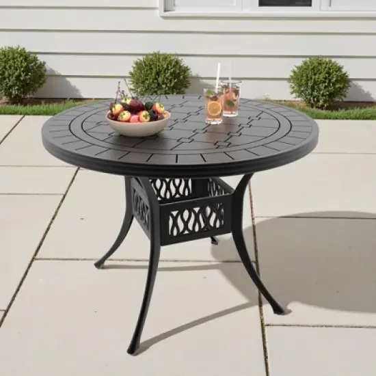 39" Black Cast Aluminum Outdoor Dining Table &ndash; Round Weather-Resistant Patio Table with Classic Design image {7}