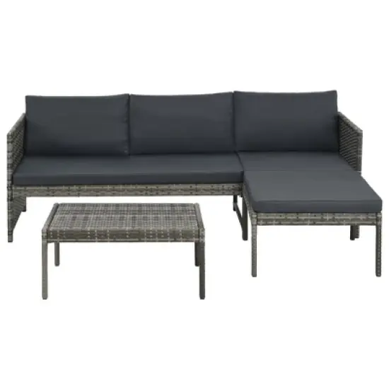 vidaXL Patio Furniture Set Conversation Set Sectional Sofa with Table Rattan - Gray image {7}