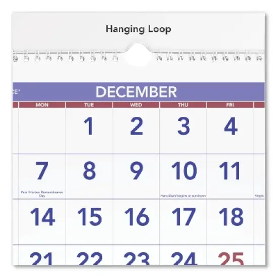 Deluxe Three-Month Reference Wall Calendar, Vertical Orientation, 12 x 27, White Sheets, 14-Month: Dec 2025 to Jan 2027 image {1}