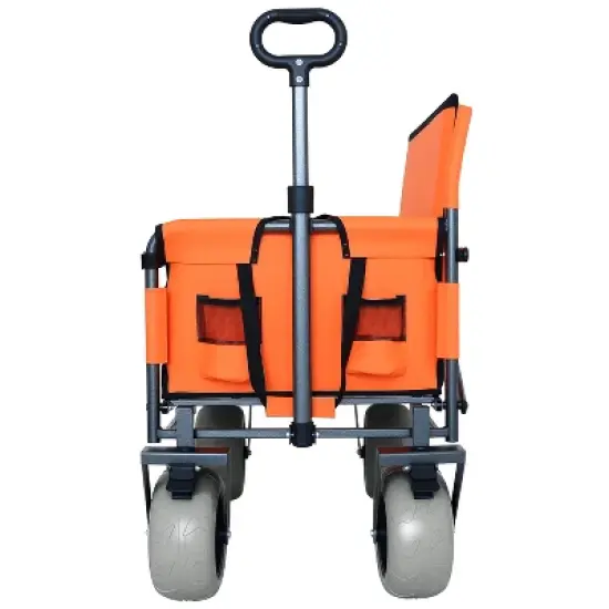 3-in-1 Folding Wagon with Bench Seat &uml;C 500lbs Capacity, 9"x4" Beach Tires for Camping & Beach, orange image {4}
