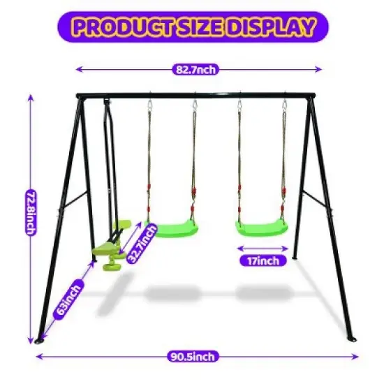 Luupatchy Swing Set With Glider, 2 Blet Swing, Backyard 550Lbs 3 Seat image {2}