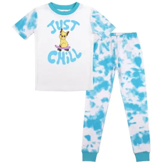 Just Chill Dog Youth Girls Blue & White Wash Short Sleeve Shirt & Sleep Pants Set image {4}