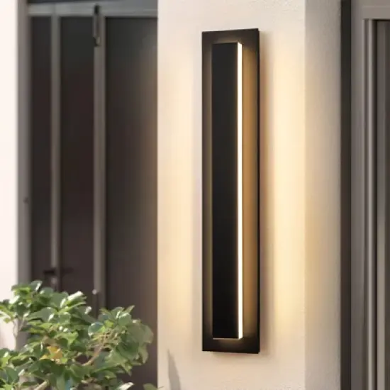 Rennnsan Varnell 15"-26"H Hardwired Rectangle Aluminum Modern LED Dimmable Outdoor Wall Sconce in Black image {10}