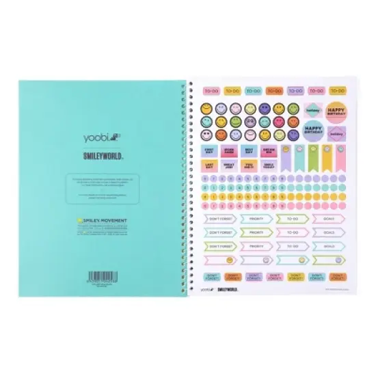 Yoobi SmileyWorld 8.5"x11" 2025-2026 Monthly Planner Teal Holographic Smiley image {3}