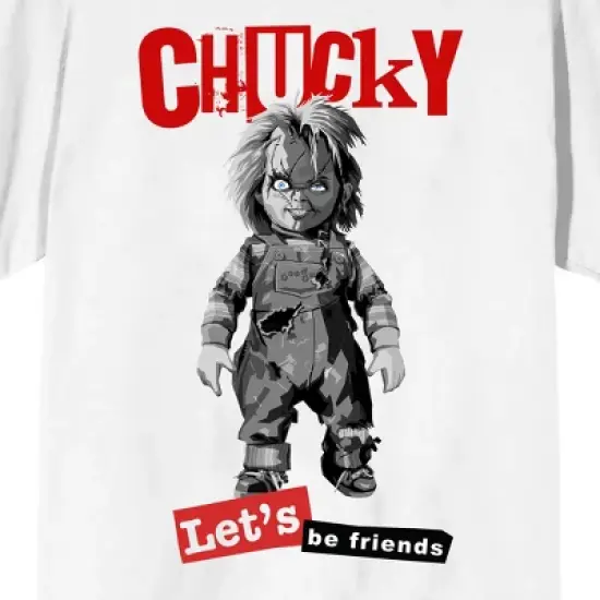 Chucky Let's Be Friends Crew Neck Short Sleeve Men's White T-shirt image {1}