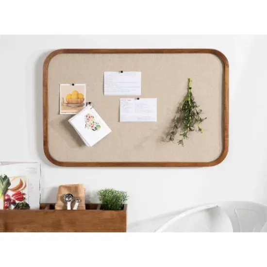 20" x 30" Hutton Wood Framed Fabric Pinboard Rustic Brown - Kate & Laurel All Things Decor: Linen Surface, Office Decor, Photo Display image {4}