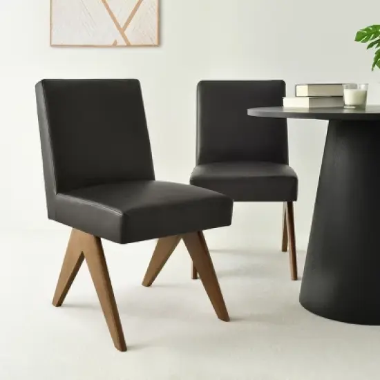 Set of 2 Morgan 18.5" Wide Faux Leather Dining Chairs With Seat and Back and Upside Down "V" shape design Solid Wood Legs-The Pop Maison image {8}