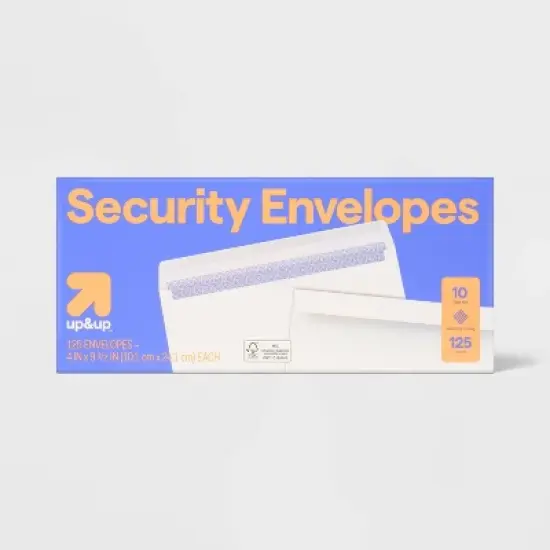 125ct 4" x 9.5" Security Envelopes White - up&up&trade;: Business Mailing, Letter, Legal, Gummed Flap, Paper, 125 Pack image {3}
