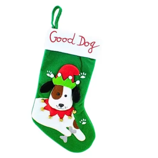 Transpac 14.5 Inch Good Dog Stocking Christmas Holiday Stocking , Bells Bone Treats Paw Prints (1PC) image {3}