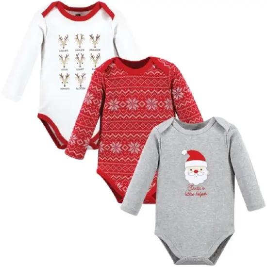 Hudson Baby Unisex Baby Cotton Long-Sleeve Bodysuits, Santa Reindeer image {9}