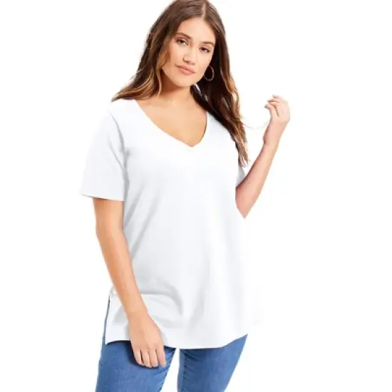 June + Vie by Roaman's Women&rsquo;s Plus Size Short-Sleeve V-Neck One + Only Tunic image {4}
