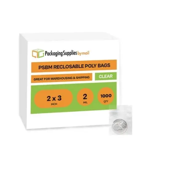 PSBM 1000 Pack  2" x 3" Clear Poly Plastic Re-closable Bags for Jewelry and Storage, 2 Mil image {6}