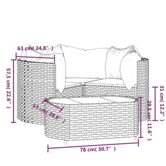 vidaXL 4 Piece Patio Lounge Set with Cushions Brown Poly Rattan image {3}