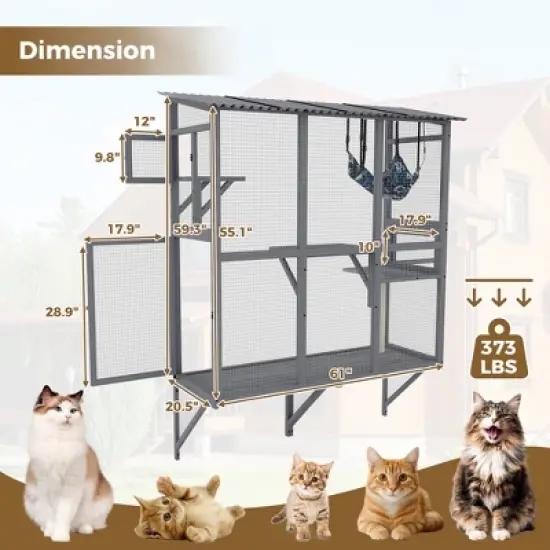 KTMBDW Cat Catio, 2-Tier Window Box Enclosure for Multiple Indoor Cats, Expandable Wooden Pet Perch House, Secure Comfortable Outdoor Haven, Gray image {3}
