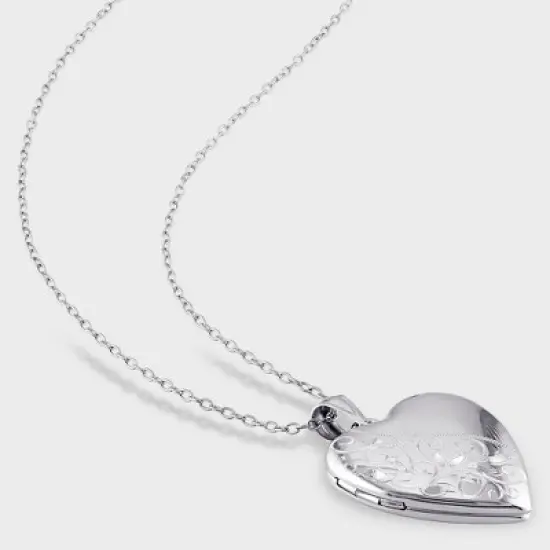 Heart Locket Pendant Necklace in Sterling Silver (18") image {1}