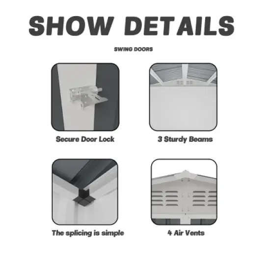 10x8 FT Metal Outdoor Storage Shed with 4 Louver Vents, Weather-Resistant Aluminum Frame Tool Shed for Backyard, Garden-The Pop Home image {5}