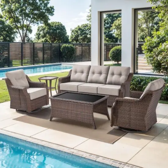 Gymojoy Outdoor Sofa Swivel Chair with Coffee Table Patio Funiture image {15}