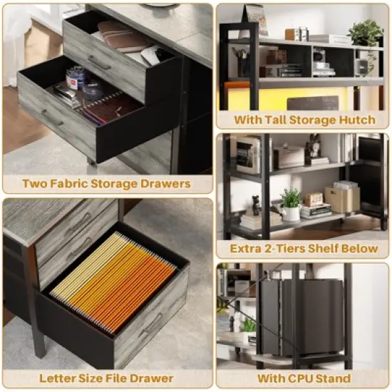 Aheaplus L Shaped Desk with Hutch, Gaming Desk with Led Lights image {4}