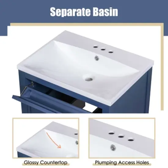 24" Bathroom Vanity with Top Sink and 2 Drawers, Blue - ModernLuxe image {11}