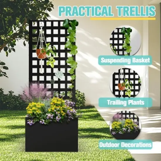 TOAOTBNBO Outdoor Planter Box with Square-Hole Trellis, Metal Raised Garden Bed for Climbing Plants, Galvanized Garden Box with Drainage Holes image {2}