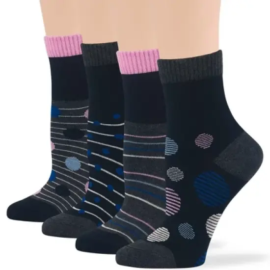 Women's Viscose Patterned Bamboo Diabetic Quarter Non-Binding Socks- L-M - 4 Pack - Heart, Dot, Flower | 7BIGSTARS KINGDOM image {5}