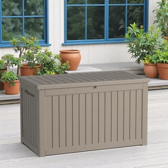 MAYEERTY 230 Gallon Large Capacity Outdoor Deck Box for Patio Furniture Cushions, Pillow with Wheels, Light Brown image {4}