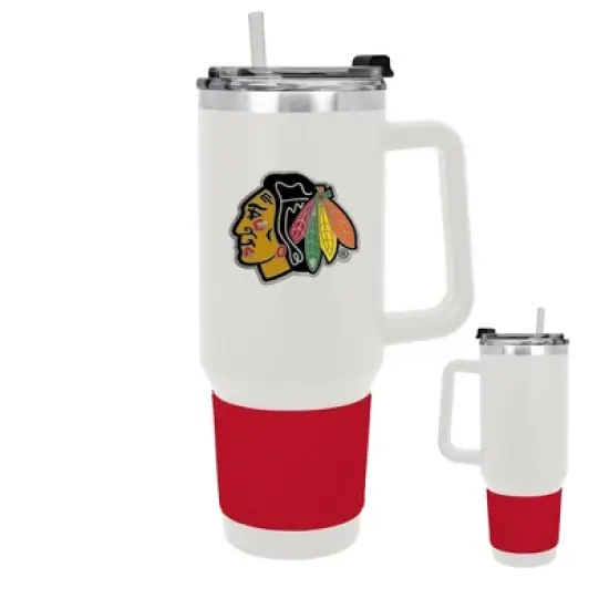 NHL Chicago Blackhawks White Colossus Travel Mug with Team Color Silicon Gripe - 40oz image {2}