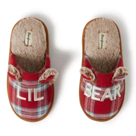 Dearfoams Kid's Unisex Lil Bear Red Plaid Scuff Slippers image {5}