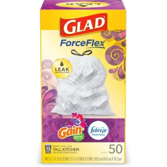 Glad ForceFlex White Trash Bags Gain Moonlight Breeze Scent with Febreze Freshness 13 Gallon - 50ct image {5}