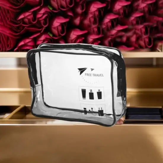 Unique Bargains Women's Transparent Waterproof Travel Cosmetic Bag Black 1 Pc image {5}