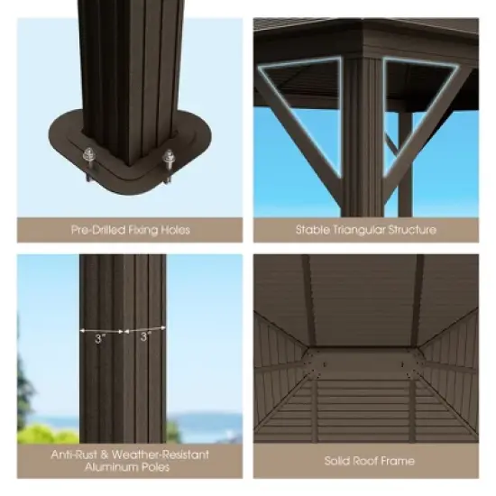 Costway 12' x  10' Patio Hardtop Gazebo W/ Galvanized Steel Top Aluminum Frame Outdoor image {7}