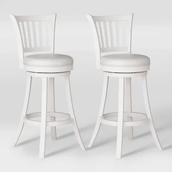 Set of 2 Woodgrove Faux Leather Swivel Barstools White - CorLiving image {2}