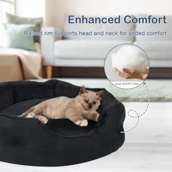 PureWags Small Dog Bed, Round Cat Bed Washable for Indoor Cats, Non-Slip Base and Removable Cushion, Pet Bed for Puppy and Kitten image {2}