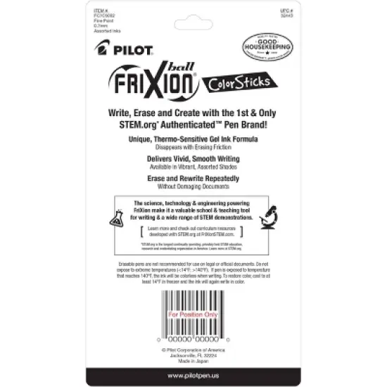 Pilot 5pk FriXion Erasable Color Sticks Pens image {1}