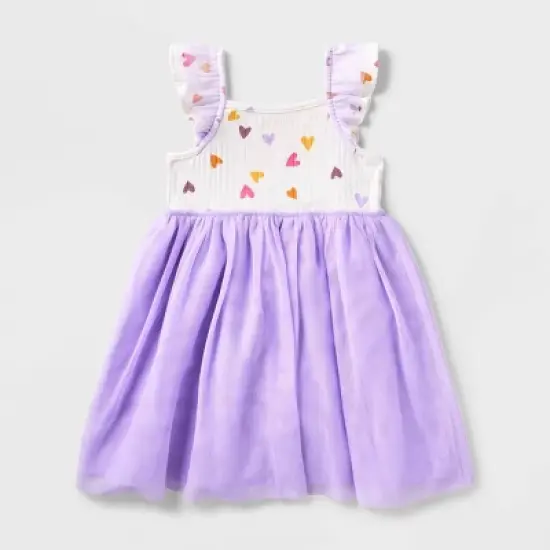 Toddler Girls' Adaptive Flutter Sleeve Tulle Dress - Cat & Jack&trade; Almond Cream image {1}