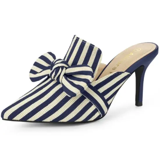 Allegra K Women's Stripe Bow Slip on Stiletto Heel Slides Mules image {8}