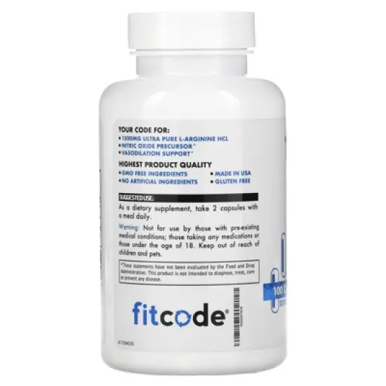 fitcode L-Arginine, 100 Capsules image {2}