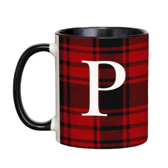 Personalization Mall Christmas Red Plaid Initial Coffee Mug image {18}