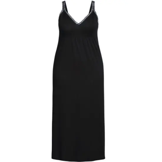 Women's Plus Size  Lace Trim Maxi Sleep Dress - black | AVENUE image {2}