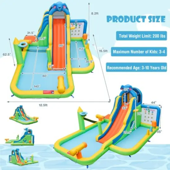 Tangkula Inflatable Water Slide 9-in-1 Blow-up Water Park for Kids with Splash Pool Climbing Wall Water Guns Basketball Toss with 735W Blower image {9}