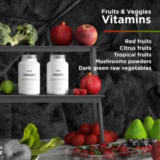Amen Fruits + Veggies Vitamins Bundle, Raw Whole Fruits & Greens Vegetables Multivitamin - 180ct image {7}