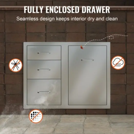 VEVOR Outdoor Kitchen Door Drawer Combo 29.5\" W x 22.6\" H x 21.7\'\'D, Access Door/Triple Drawers with Propane Drawer, Silver image {6}