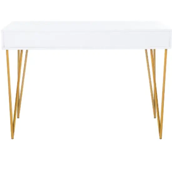 Pine Two Drawer Desk - White/Gold - Safavieh image {4}