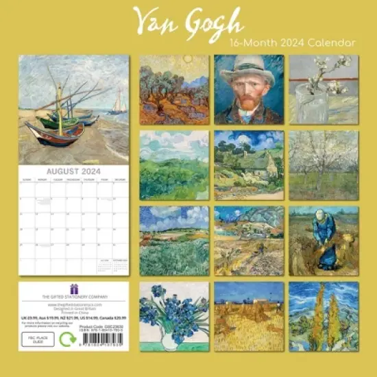 The Gifted Stationery 2024 Square Wall Calendar, Van Gogh, 16-Month Arts & Antiques Theme with 180 Reminder Stickers (12x12 In) image {3}