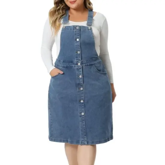 Agnes Orinda Women's Plus Size Jeans Button Front Adjustable Strap  Denim Overall Dress image {5}